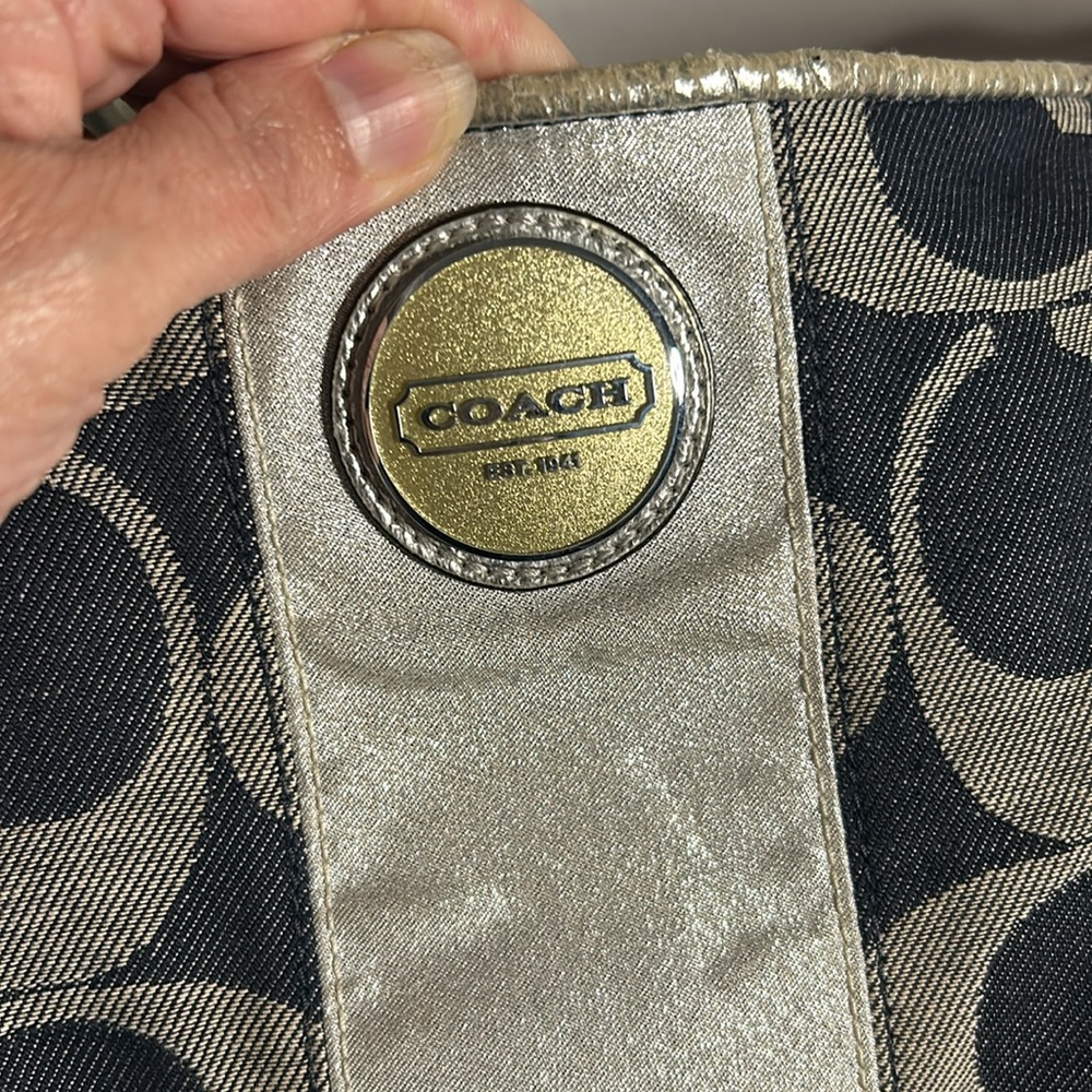 Coach Denim Blue/Grey signature stripe canvas shoulder bag - Picture 6 of 10